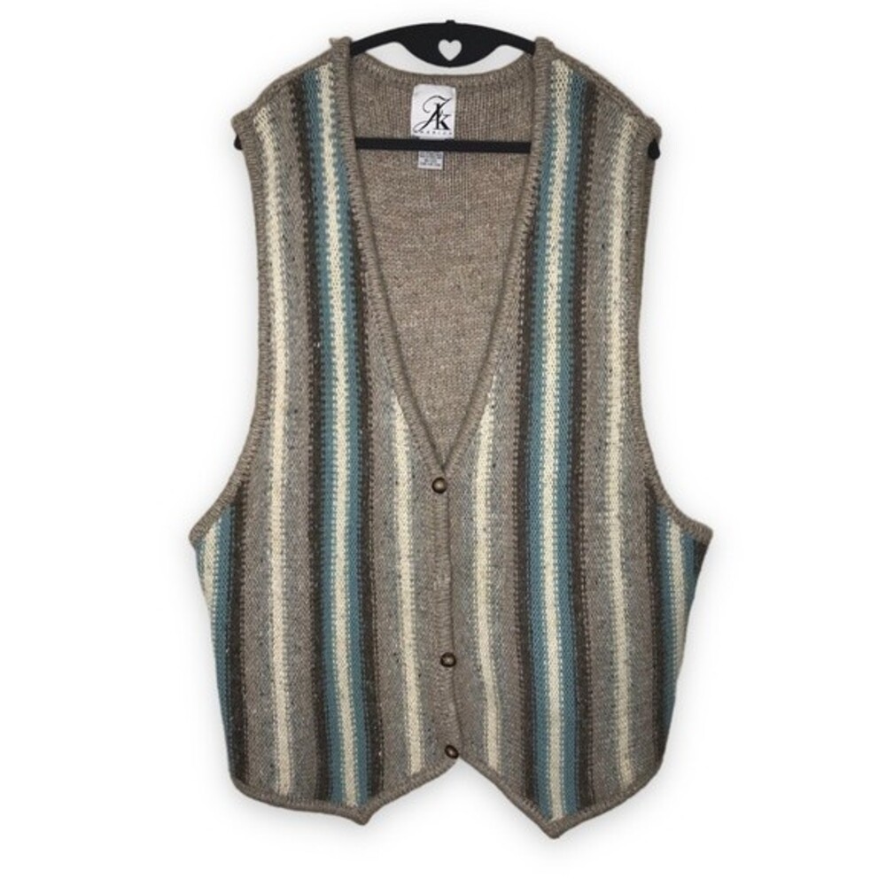 Vintage JK America Wool Angora Rabbit Hair Tan Stripe Vest Women Size 18/20